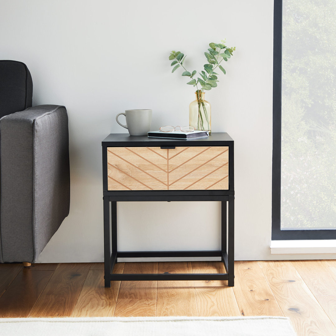 VonHaus Dalton Side Table with Storage Black 50cm H X 45cm W X 40cm D